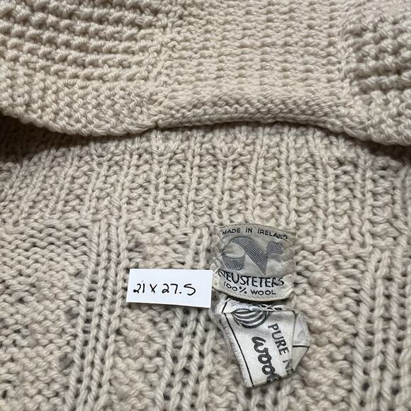 Neusteters 60s/70s Made in Ireland Cable Knit Oatmeal Beige Full Zip Sweater L - Picture 6 of 6